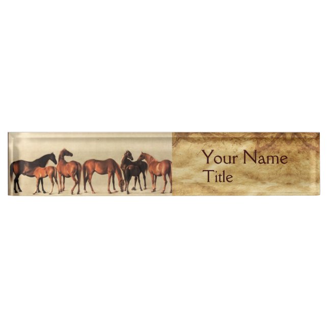 HORSES /MARES AND FOALS ,Brown Parchment Nameplate (Front)