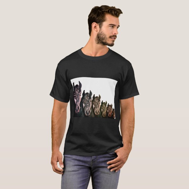 Horses Men's Basic Dark T-Shirt, Black T-Shirt (Front Full)