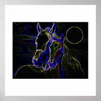 Horses & Moon Pop Art Square Poster Print