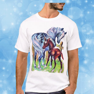 Horses Mother Baby Grass Field T-Shirt