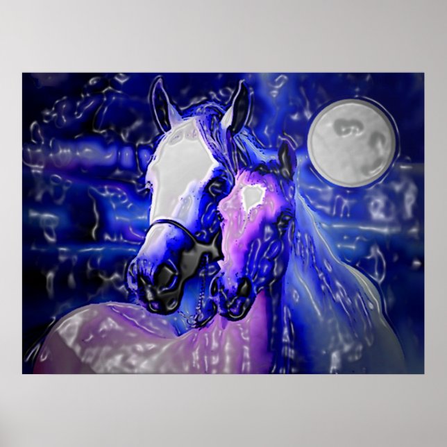 Horses & Night Poster Print - Abstract Horses Art (Front)