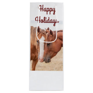 Horses nuzzling in a pasture wine gift bag