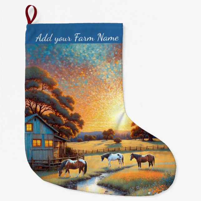 Horses on Farm Large Christmas Stocking (Front)