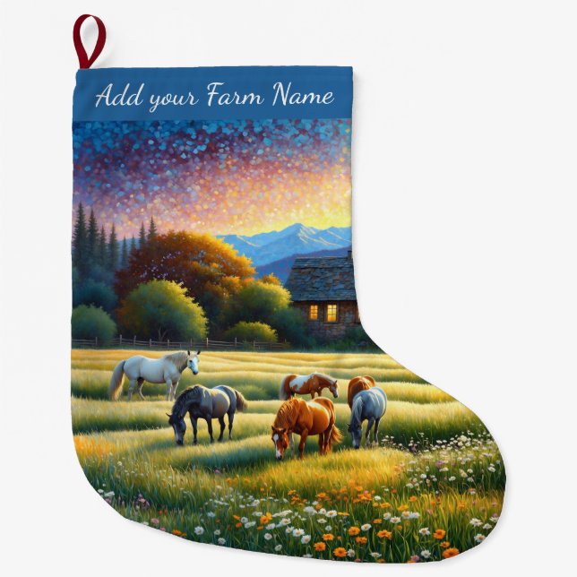Horses on Farm Large Christmas Stocking (Front)