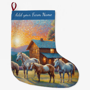 Horses on Farm Large Christmas Stocking