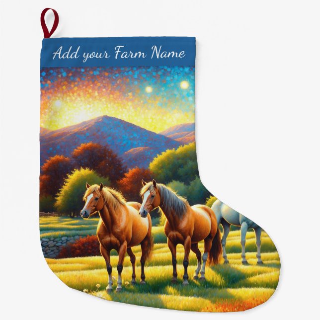 Horses on Farm Large Christmas Stocking (Front)