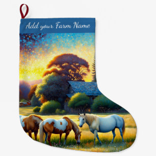 Horses on Farm Large Christmas Stocking