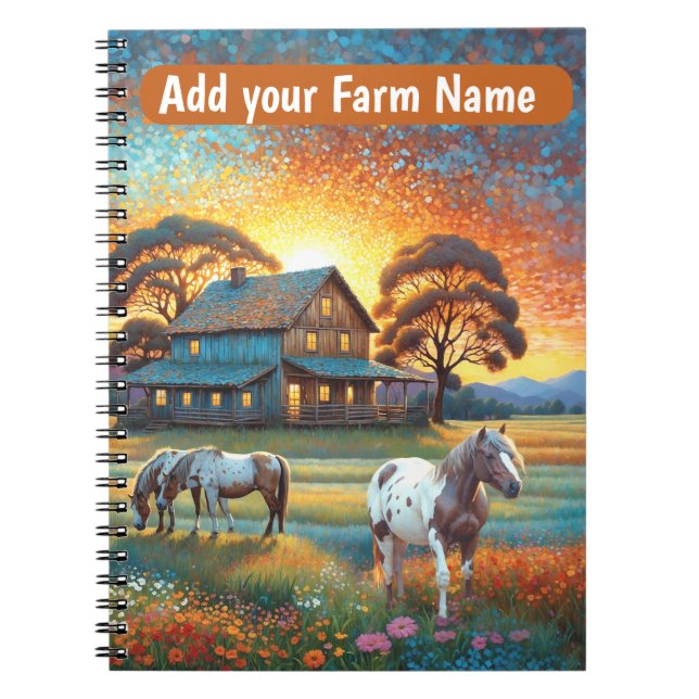 Horses on Farm Wildflower Meadow Notebook (Front)