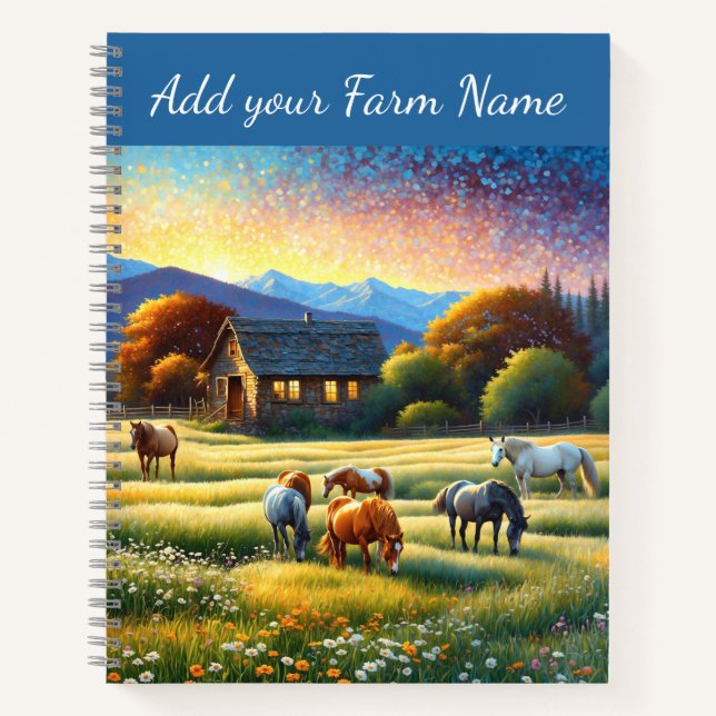 Horses on Farm Wildflower Meadow Notebook (Front)
