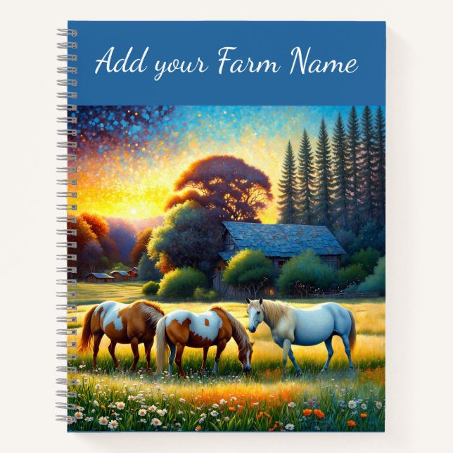 Horses on Farm Wildflower Meadow Notebook (Front)