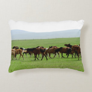 Horses on Pasture - Landscape Photograph Accent Pillow