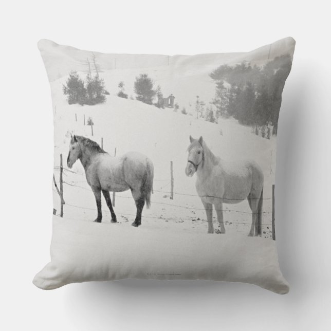 Horses on ranch throw pillow (Front)