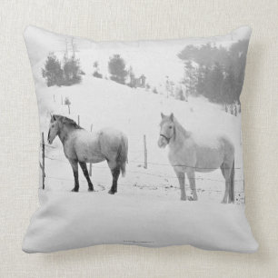 Horses on ranch throw pillow