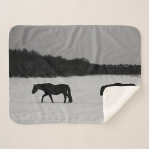 Horses On Snow sbcn Sherpa Blanket
