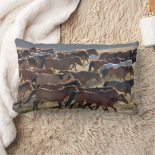 Horses on the ranch, Inner Mongolia, China Lumbar Pillow