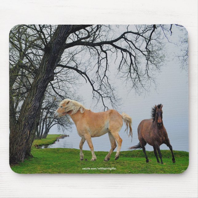 Horses Playing by Lake Animal Art Mousepad (Front)