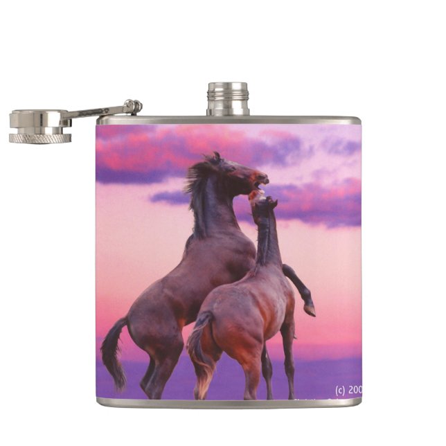 Horses playing sunrise Flask (Opened)