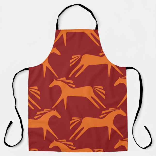 Horses: Red Seamless Equestrian Beauty. Apron (Front)