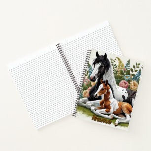 Horses Resting Among Vibrant Flowers and Greenery Notebook