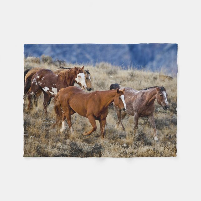 Horses Roaming the Hills Fleece Blanket (Front (Horizontal))