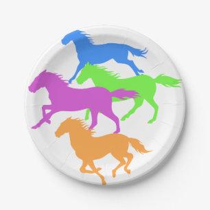 Horses run color - Choose background color Paper Plate