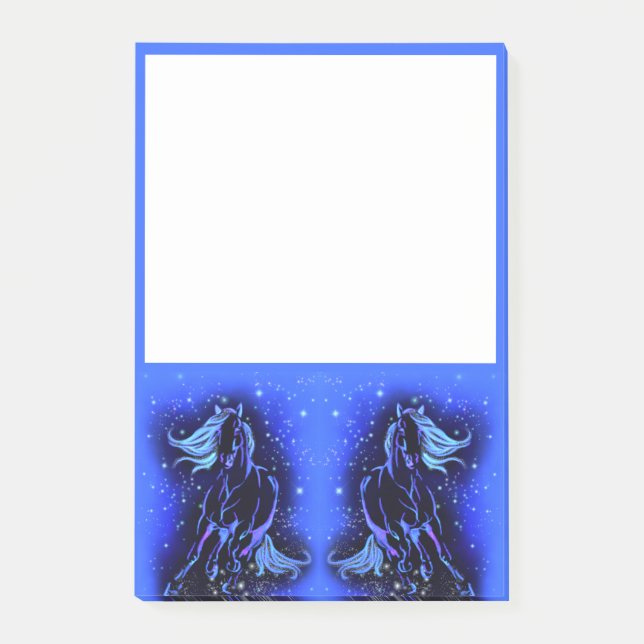 Horses Running At Blue Starry Night Sticky Notes (Front)