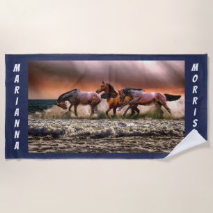 Horses Running at the Beach Beach Towel