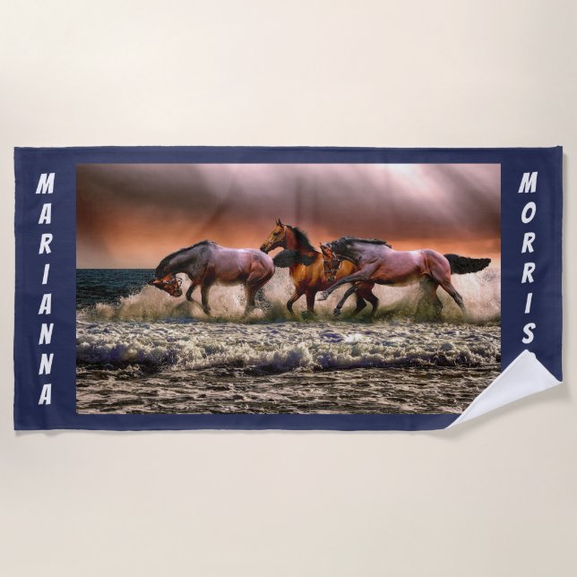 Horses Running at the Beach Beach Towel (Front)