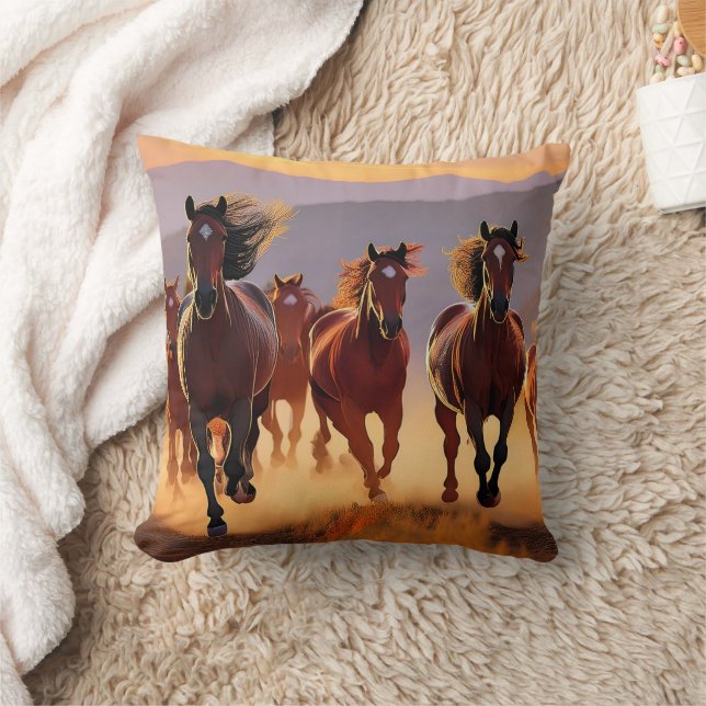 Horses Running Beautiful Pillow! Throw Pillow (Blanket)
