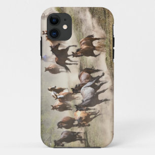 Horses running during roundup, Montana iPhone 11 Case