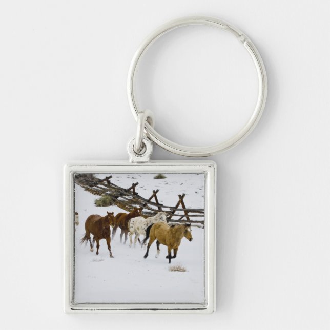 Horses Running in Snow Keychain (Front)