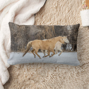 Horses Running in Snow Lumbar Pillow
