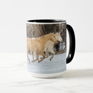 Horses Running in Snow Mug