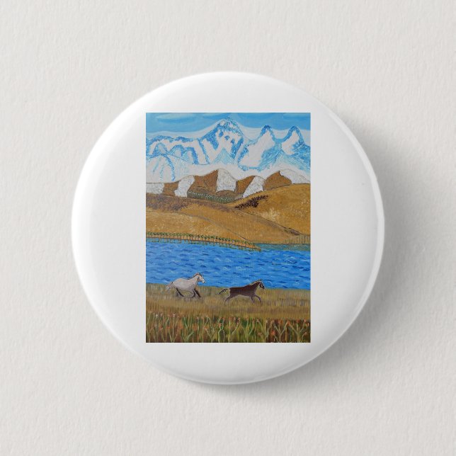 Horses running in the Mountains 2 Inch Round Button (Front)