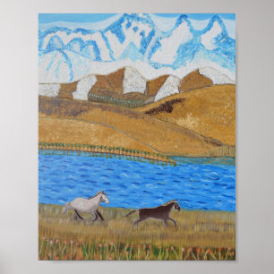 Horses running in the Mountains Poster