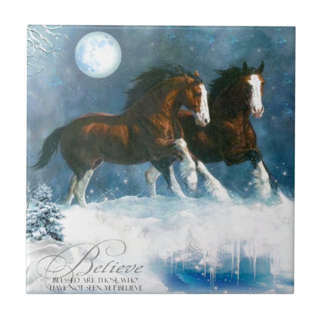 Horses Running In The Snow Tile (Front)