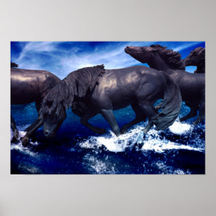 Horses Running In The Water landscape Poster