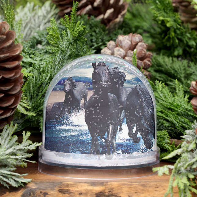 Horses Running In The Water Snowglobe (Winter)