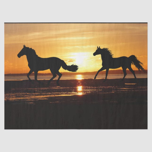 Horses Running Sunset Beach Decoupage Tissue Paper (Front)