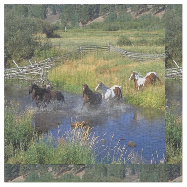 Horses Running Through Water Fabric (Close Up)