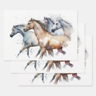 Horses Running Through Watercolor River Wrapping Paper Sheet