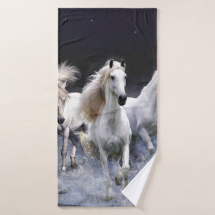Horses running throw pillow bath towel