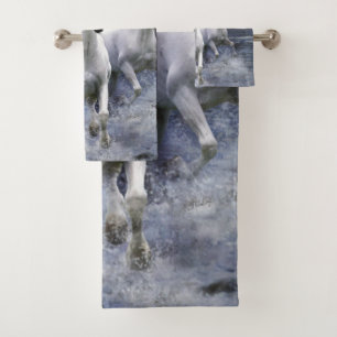 Horses running throw pillow bath towel set