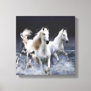 Horses running throw pillow canvas print