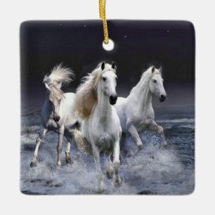 Horses running throw pillow ceramic ornament