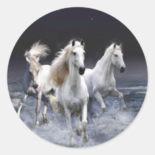 Horses running throw pillow classic round sticker