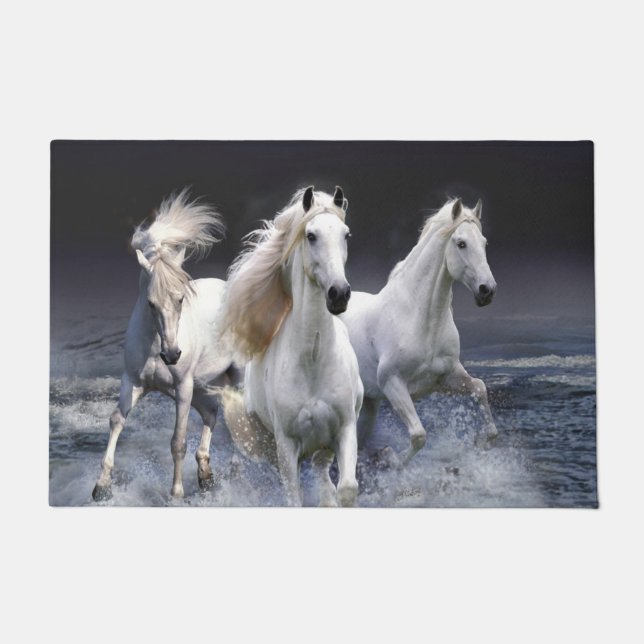 Horses running  throw pillow doormat (Front)