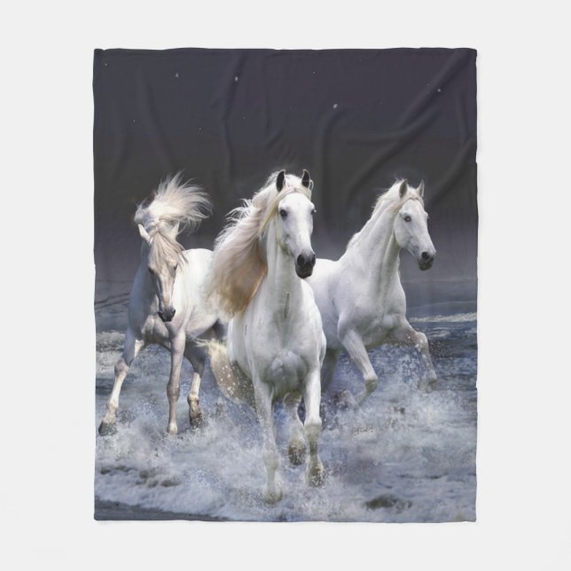 Horses running  throw pillow fleece blanket (Front)