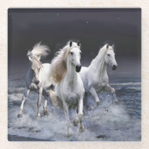 Horses running throw pillow glass coaster
