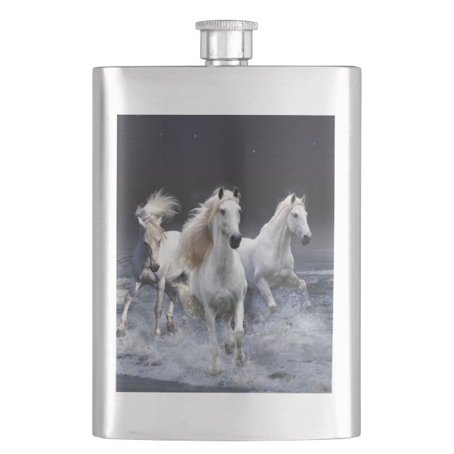 Horses running  throw pillow hip flask (Front)
